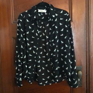 Button down chiffon cat shirt